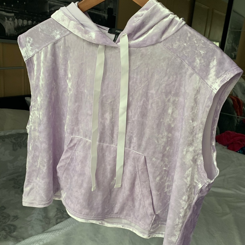 Cropped Lavender Velvet Hoodie Baggy